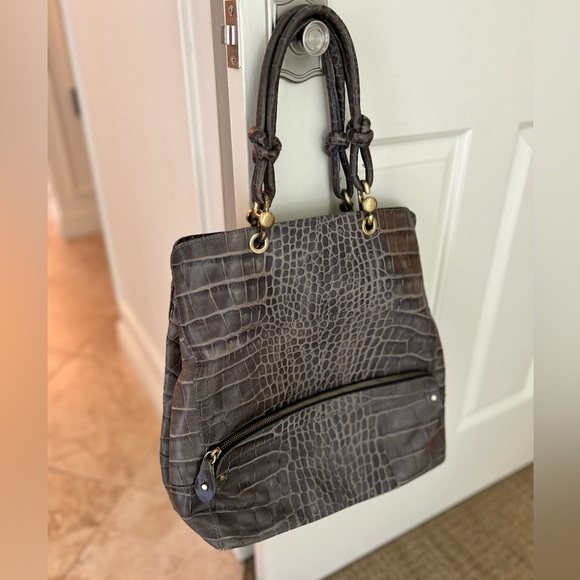 Lederer Paris embossed leather handbag in Grey. - Picture 1 of 11